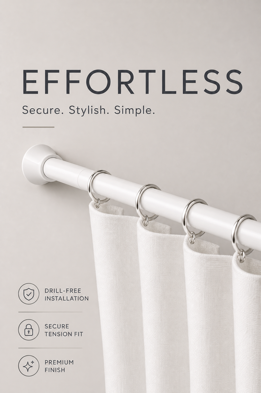 Drill-Free Heavy-Duty Adjustable Tension Curtain Rod | Premium Stainless Steel Finish