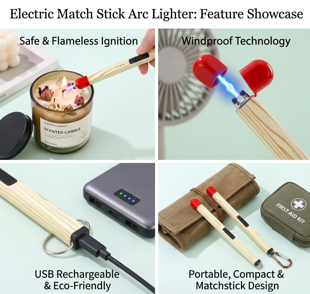 Electric Match Stick Arc Lighter – USB Rechargeable Windproof Lighter